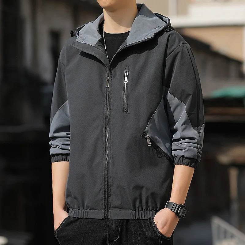 Men's Hooded Windbreaker – Spring & Autumn Slim Fit Jacket, Plus Size Wadded Coat, Lightweight Fashion Pilot Parka Garion