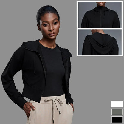 Women's Full-Zip Hoodie Sweatshirt – Long-Sleeve Gym Workout Fitness Jacket, Athletic Suit for Autumn