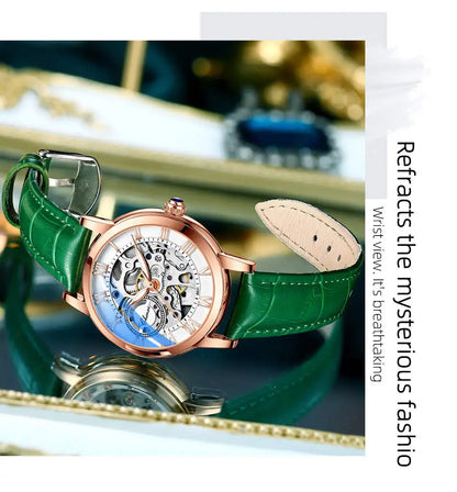 CHENXI 8831 Women’s Casual Rose Gold Skeleton Watch – Fully Automatic Mechanical Wristwatch with Luminous Steel Band