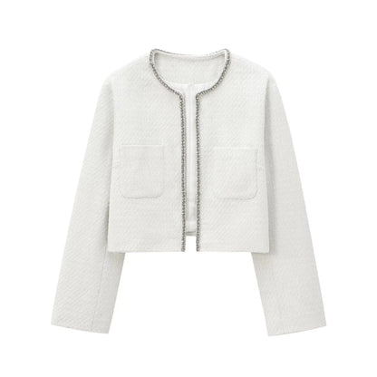 Women's Vintage Long Sleeve Chic Overcoat – Sequin Woolen Coat with Diamond Buckle Amy