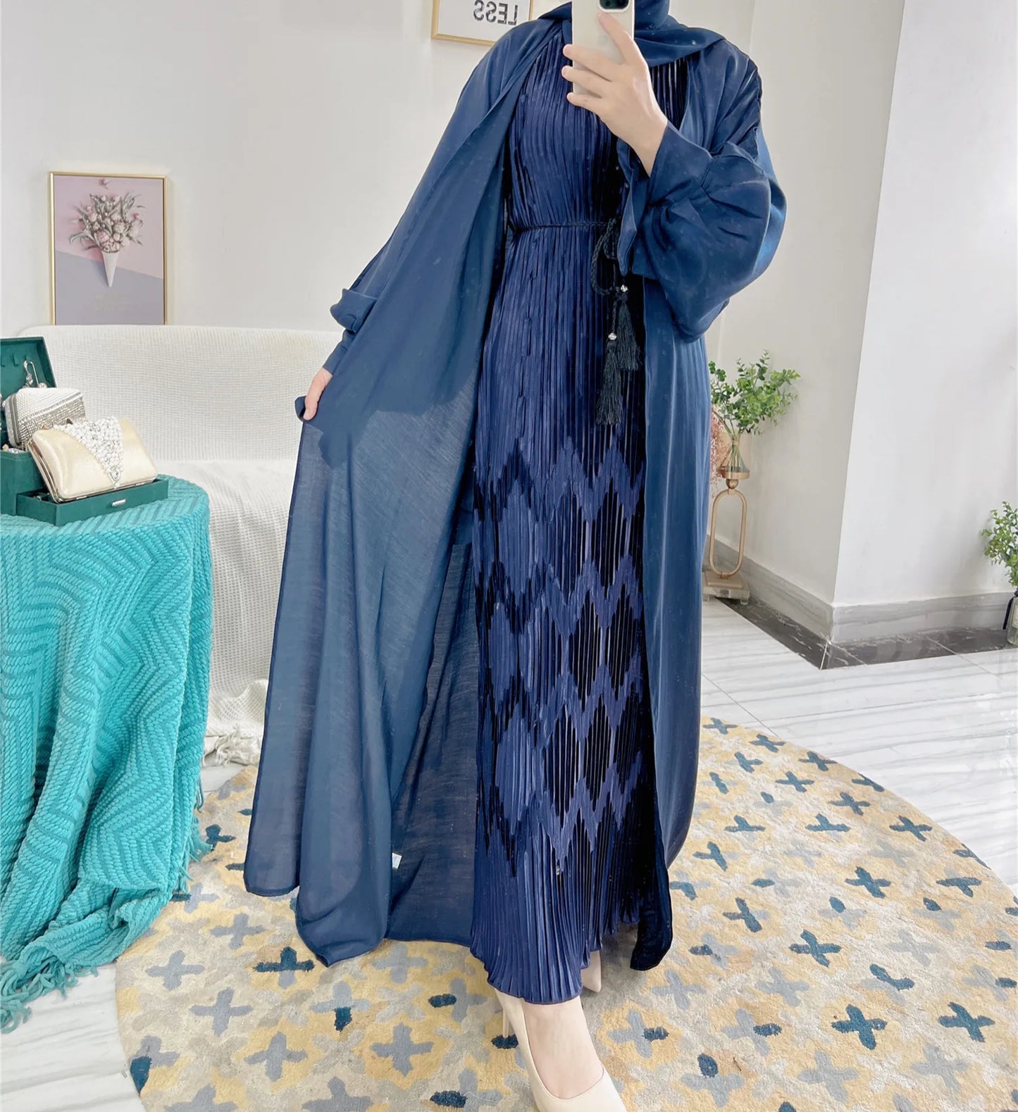 Shiny Open Abaya Cardigan – Modest Islamic Clothing for Muslim Women | Dubai & Turkey Style Dress Jameela