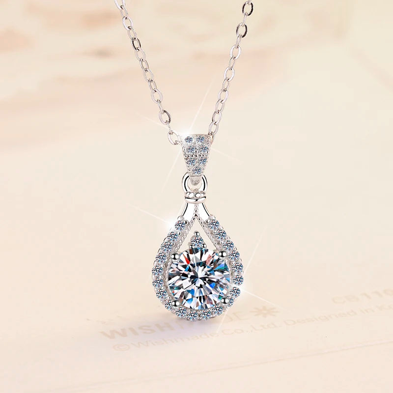 Fine Jewelry: Husky Pear-Shaped Diamond Pendant Necklace – S925 Sterling Silver VVS1 Moissanite Chain for Women