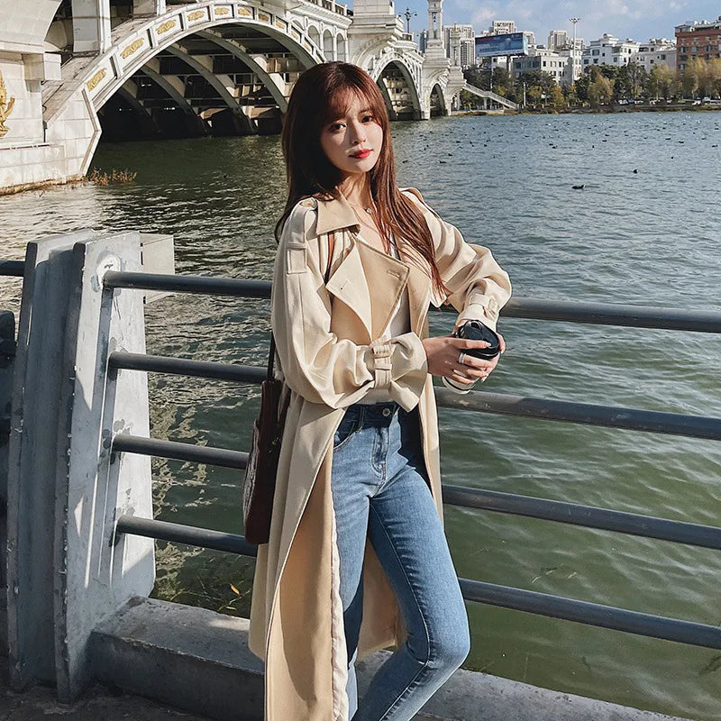 High-End Women's Mid-Length Trench Coat – Loose Fit Korean Style for Spring and Autumn Eva