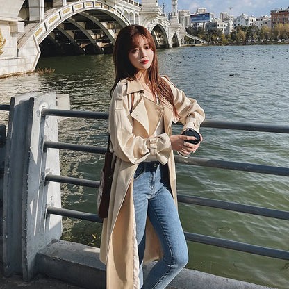 High-End Women's Mid-Length Trench Coat – Loose Fit Korean Style for Spring and Autumn Eva