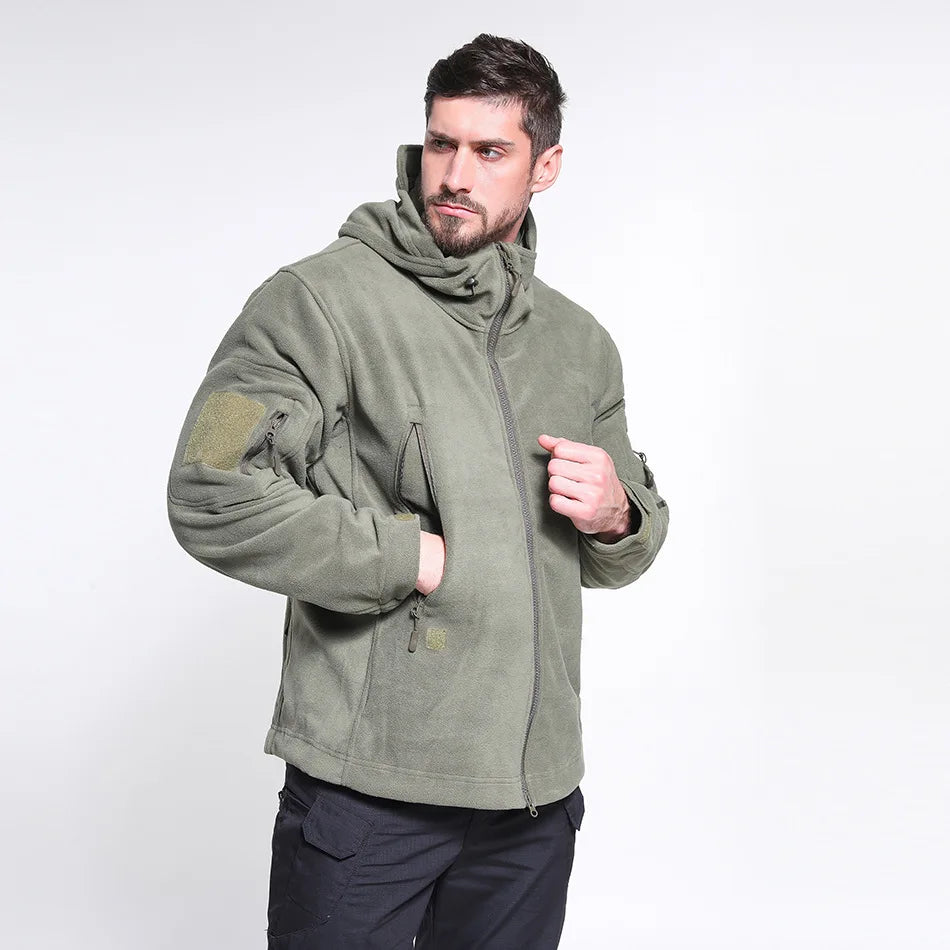 Men’s Winter Tactical Fleece Jacket – Plus Size Warm Polar Hoodie, Multi‑Pocket Full‑Zip Outdoor Coat for Hiking, Camping & Sports Tristan