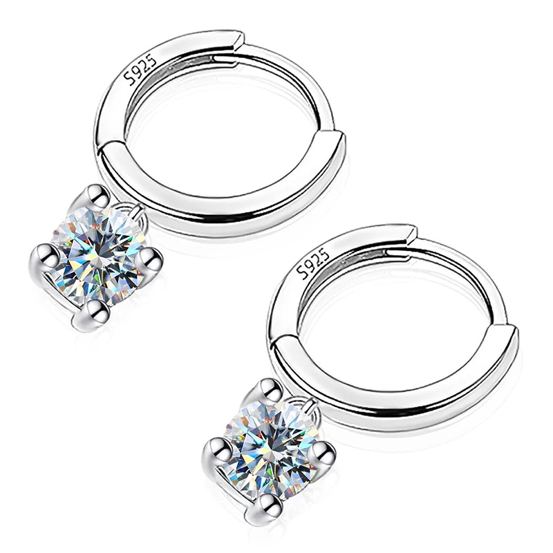 GRA Certified 1CT Moissanite Hoop Earrings – Luxury 925 Sterling Silver 18K White Gold Plated Wedding Fine Jewelry for Women Justine