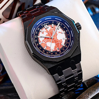 Luxury Men’s Automatic Watch – Stainless Steel Band, Waterproof Mechanical Wristwatch with Custom Earth Dial Edmund