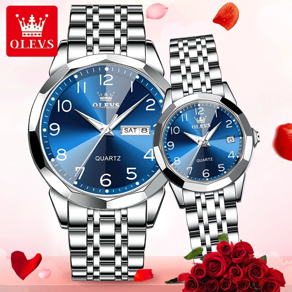 OLEVS 9970 Fashion Quartz Watches: Affordable Business Wrist Watches for Men & Women | Perfect Couple Gift Set