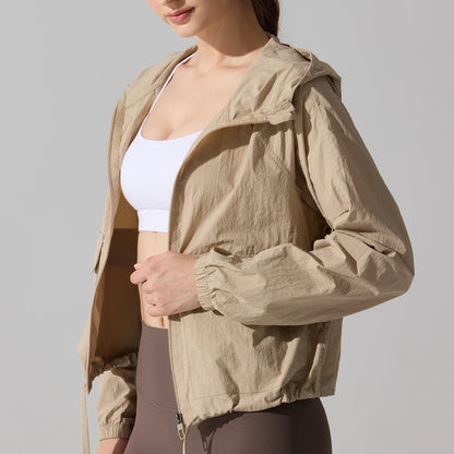 Women’s Quick‑Dry Yoga Jacket – Long‑Sleeve Zipper Fitness Top with Hood for Running & Sun Protection Mary Kay