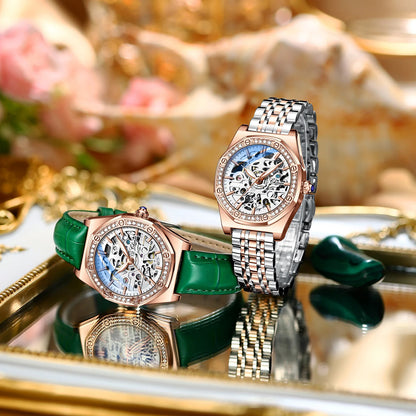 CHENXI Women’s Skeleton Diamond Automatic Watch | 8848 Luxury Stainless Steel Mechanical Wristwatch – Waterproof Bracelet for Girls & Women