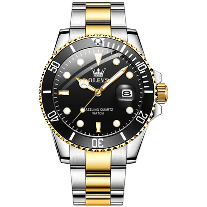 OLEVS 5885 Diamond Watch for Men – Fashionable Business Quartz Wristwatch with Steel Band, Waterproof, Luminous, and Sport Design