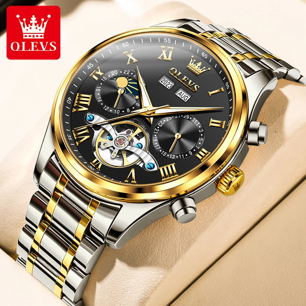 OLEVS 7005 Classic Men's Mechanical Watch – Original Stainless Steel Automatic Watch, Waterproof with Storage, Casual and Timeless Design