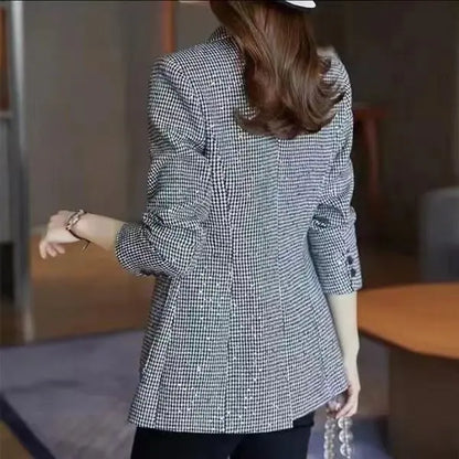 Women's Retro Korean Blazer – Warm Long Fall Coat, Tailored Casual Luxury Jacket for Trendy Outfits Maddy