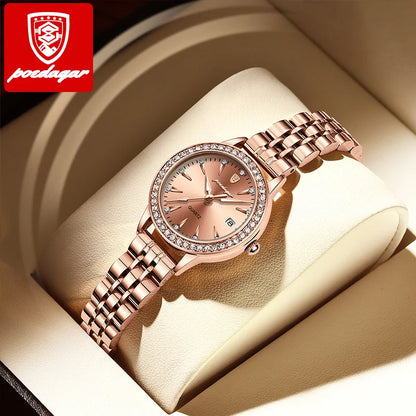 POEDAGAR Women's Rose Gold Luxury Watch – Diamond-Accented Ladies Waterproof Stainless Steel Quartz Wristwatch with Date Display Jocelyn