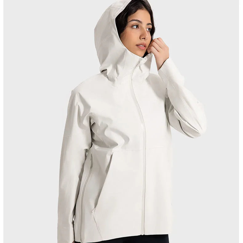 Women's Windproof Waterproof Hooded Jacket – Zip-Up High Neck Outdoor Jacket for Hiking, Climbing, and Adventure with Pockets Jackie