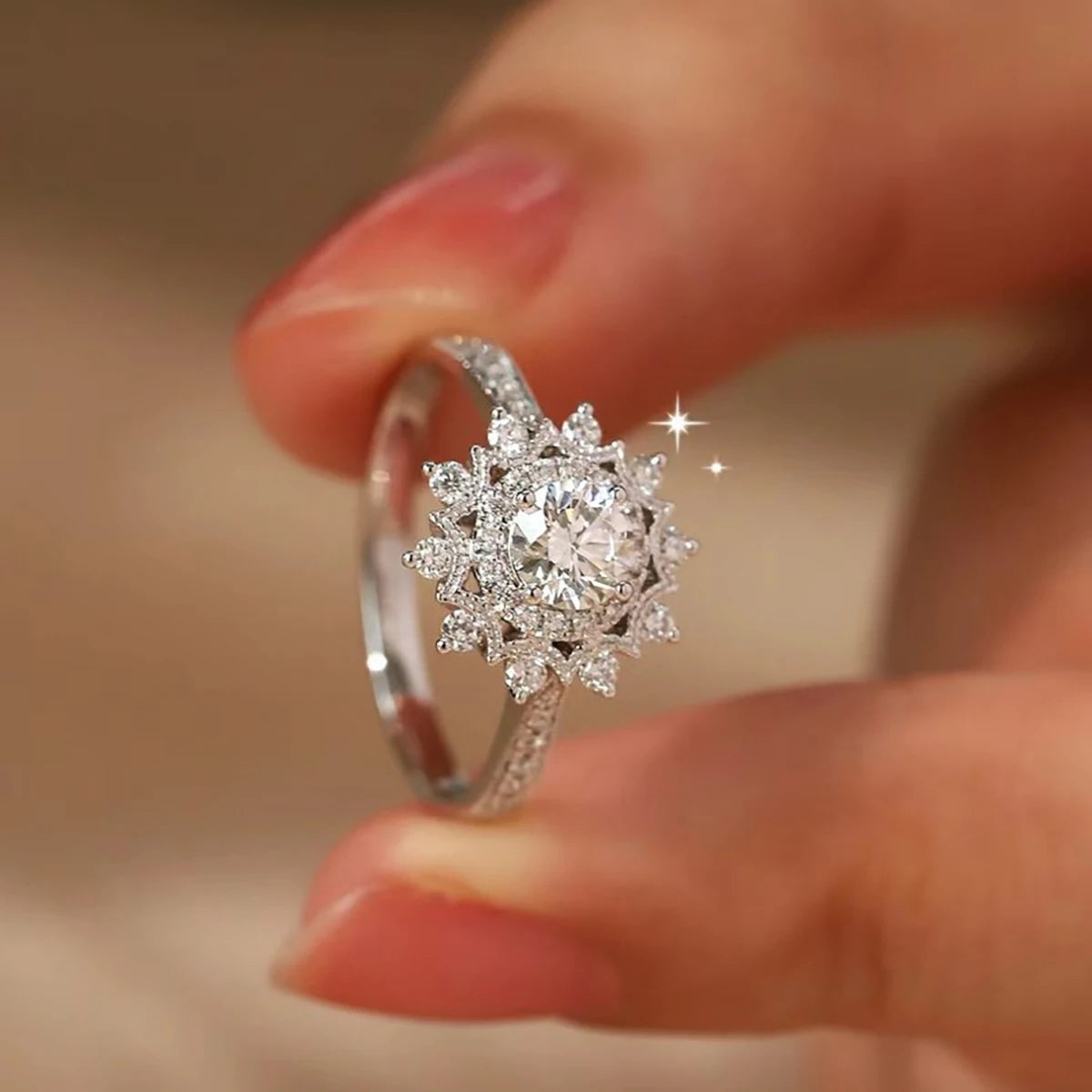 0.5 Carat Certified Moissanite Sunflower Ring – 925 Sterling Silver Wedding Jewelry for Women Joyce