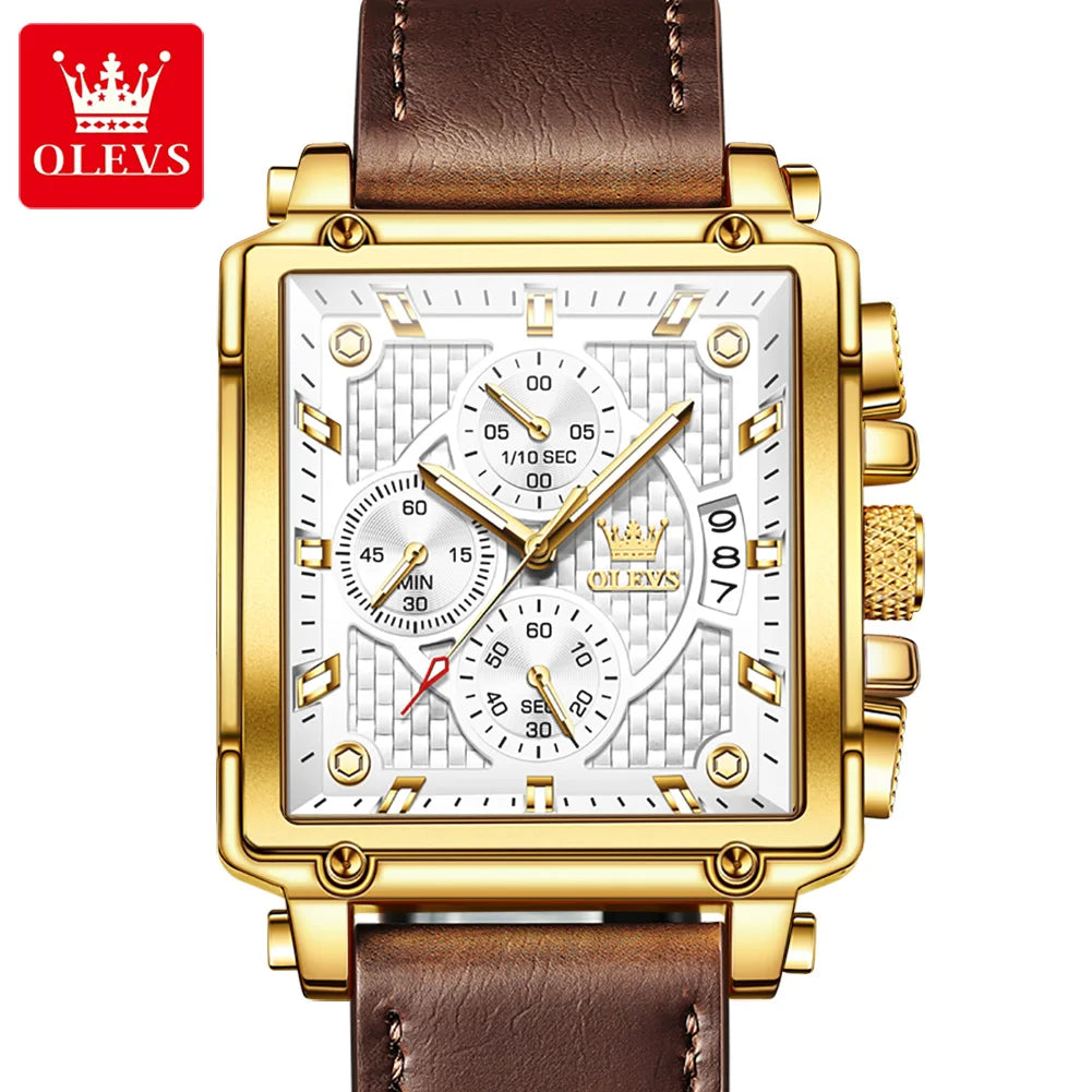 OLEVS 9925 Men's Square Watch - Fashion Quartz Movement, 3ATM Waterproof, Calendar, Casual & Sports Style