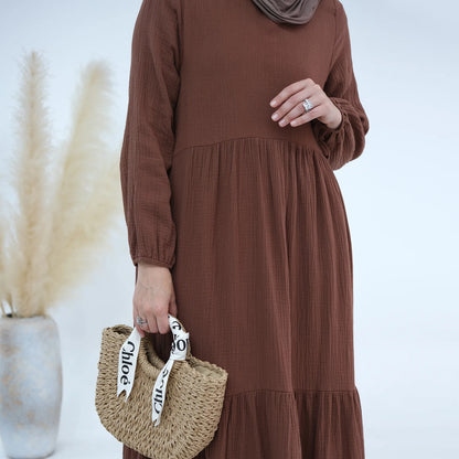 Women’s Cotton Long-Sleeve Dress – Casual Abaya Muslim Clothing