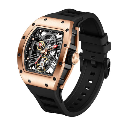 Luxury Men's Automatic Mechanical Watch – 30M Waterproof, Hollow Dial, Luminous Display, Silicone Strap & Power Reserve
