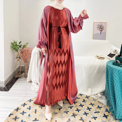 Shiny Open Abaya Cardigan – Modest Islamic Clothing for Muslim Women | Dubai & Turkey Style Dress Jameela