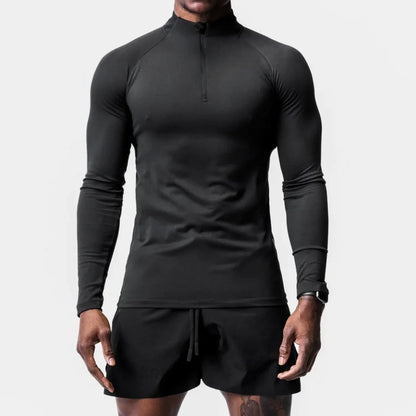 Men's High-Neck Half-Zip Compression Sweatshirt – Long-Sleeve Fleece Fitness Top for Winter Training, Gym, and Running