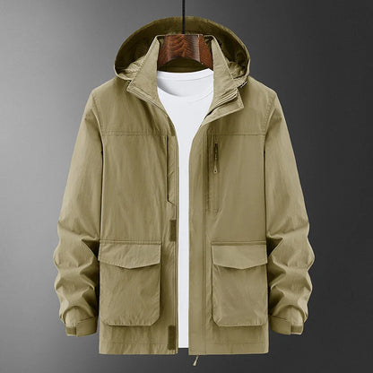 Men's Outdoor Hooded Cardigan Jacket - Lightweight Multi-Pocket Solid Color Casual Jacket Eragon