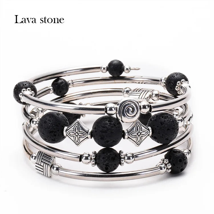 Fashion Charm Natural Stone Beaded Bracelet – Turquoise Crystal Multilayer Spiral Memory Wrap Bangle for Women Helena