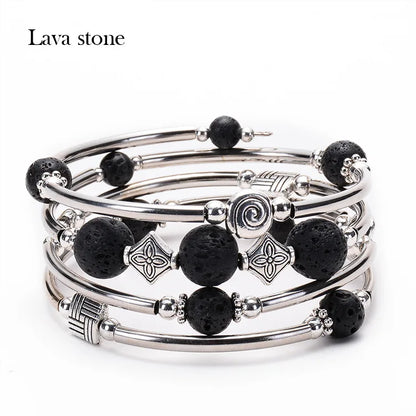 Fashion Charm Natural Stone Beaded Bracelet – Turquoise Crystal Multilayer Spiral Memory Wrap Bangle for Women Helena