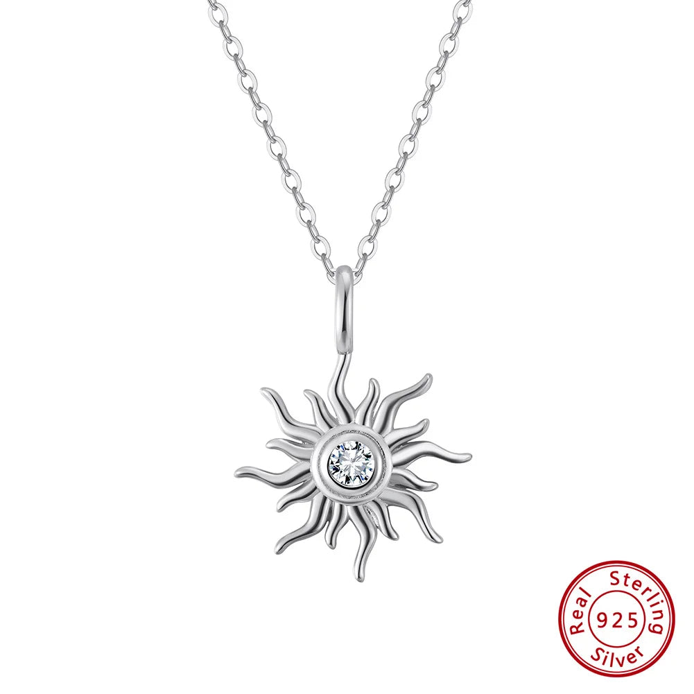 Elegant Sterling Silver Zirconia Sun Pendant Necklace for Women Katnis