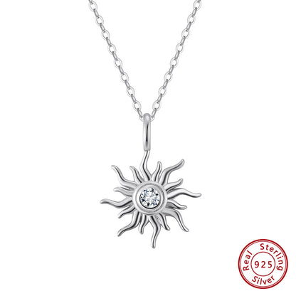 Elegant Sterling Silver Zirconia Sun Pendant Necklace for Women Katnis