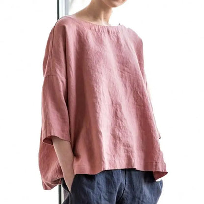 Women Summer Ladies Blouse Cotton Linen Casual Loose Blouses T-shirt Clothing Casual Pullover Shirt