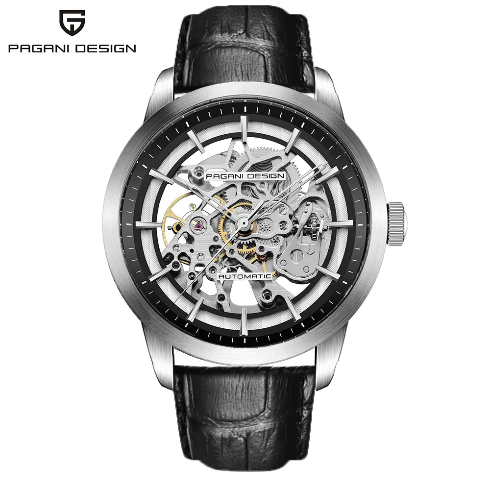 PAGANI DESIGN 1638 Men's Skeleton Watch - Luxury Mechanical Wristwatch, Hollow Dial, Leather Strap, Stylish Relogio Masculino