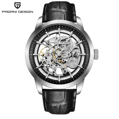 PAGANI DESIGN 1638 Men's Skeleton Watch - Luxury Mechanical Wristwatch, Hollow Dial, Leather Strap, Stylish Relogio Masculino
