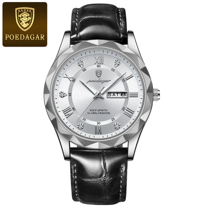POEDAGAR 615 Waterproof Men's Watch – Luxury Quartz Wristwatch with Date & Week Display