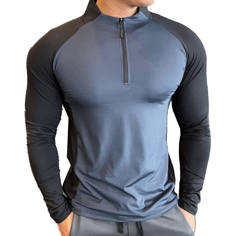 Men’s Long‑Sleeve Performance Training T‑Shirt – Quick‑Dry Half‑Zip Running & Fitness Top