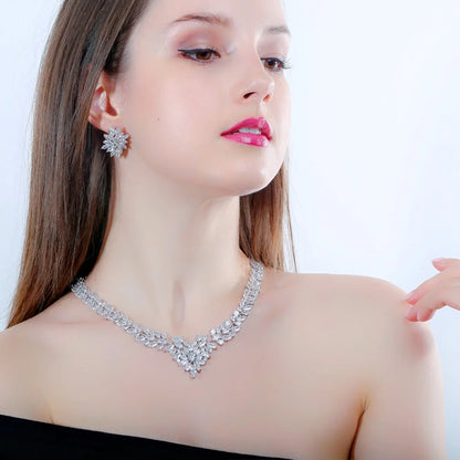 5-Color Sparkling White Cubic Zirconia Necklace & Earrings Set – Luxury Bridal Wedding Jewelry Accessories for Women Melanie