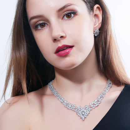 5-Color Sparkling White Cubic Zirconia Necklace & Earrings Set – Luxury Bridal Wedding Jewelry Accessories for Women Melanie
