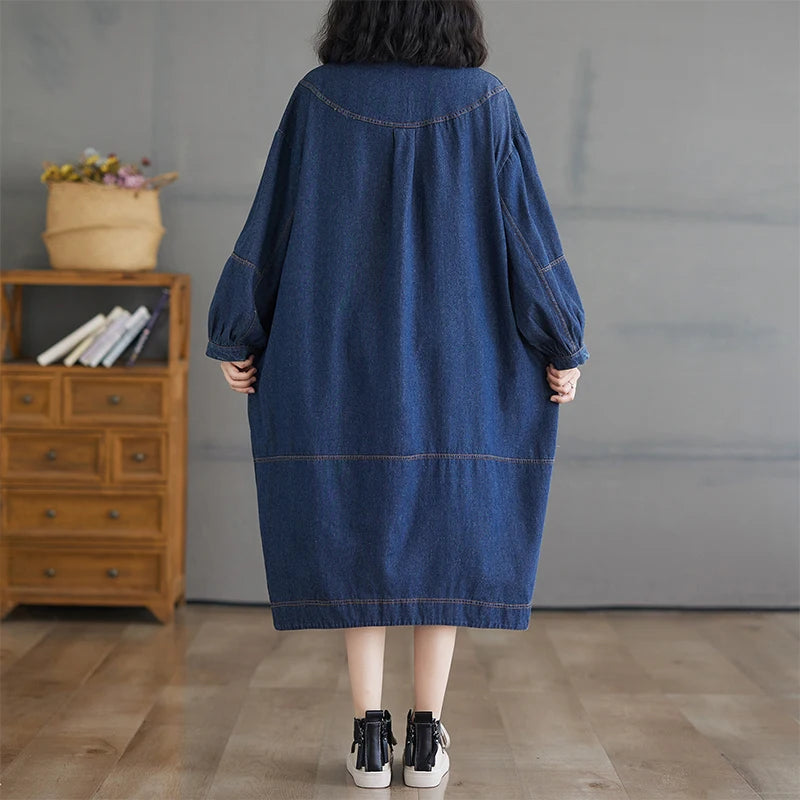 Women's Fashionable Mid to Long Denim Dress – Loose Fit, Slimming Design for a Trendy Look Kestrel
