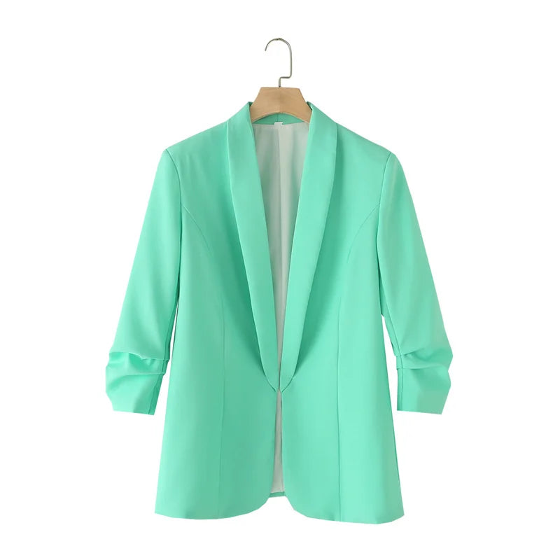 Women's Casual Loose One Button Cuff Pleated Suit Jacket Lucinda