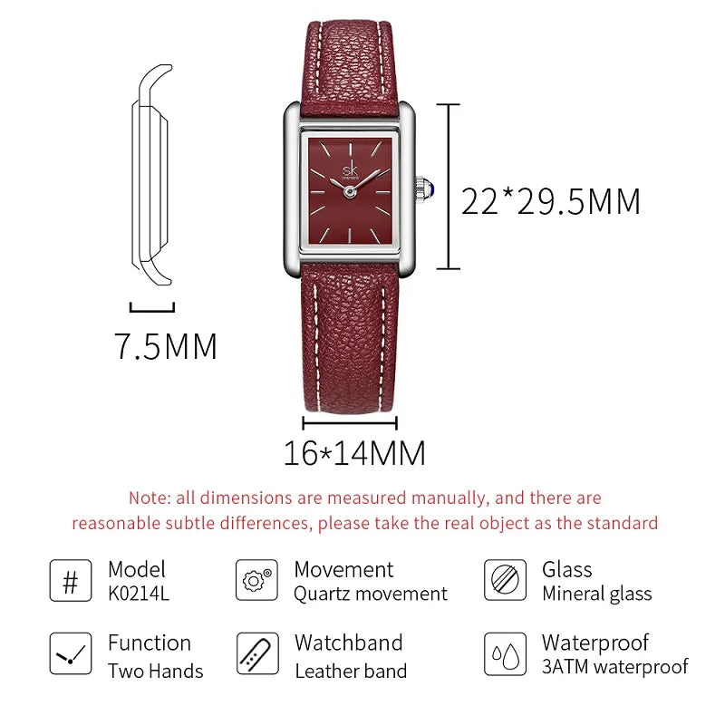 Shengke Women’s Silver Leather Watch – Elegant Ladies’ Quartz Wristwatch with Gift Box Temperance