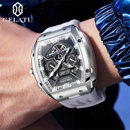 Gelatu 6013 Men's Waterproof Tourbillon Skeleton Automatic Mechanical Watch with Calendar & Luminous Hands