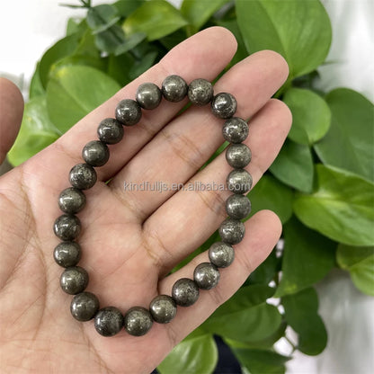 8MM Natural Healing Crystal Stretch Bracelet – Pyrite Beaded Bracelet for Energy, Protection & Perfect Gifts