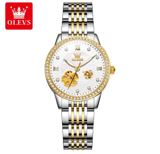 OLEVS 6706 Diamond Class Automatic Women's Watch – Elegant Hollow Design, Waterproof Roman Scale Mechanical Wristwatch