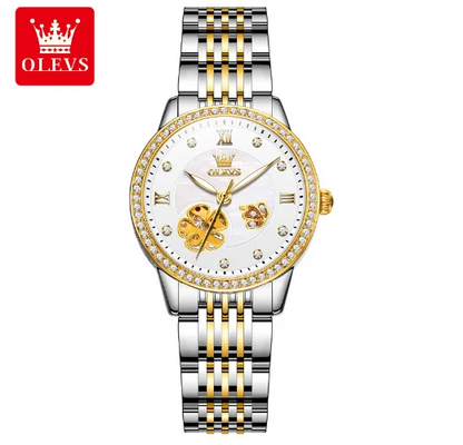 OLEVS 6706 Diamond Class Automatic Women's Watch – Elegant Hollow Design, Waterproof Roman Scale Mechanical Wristwatch