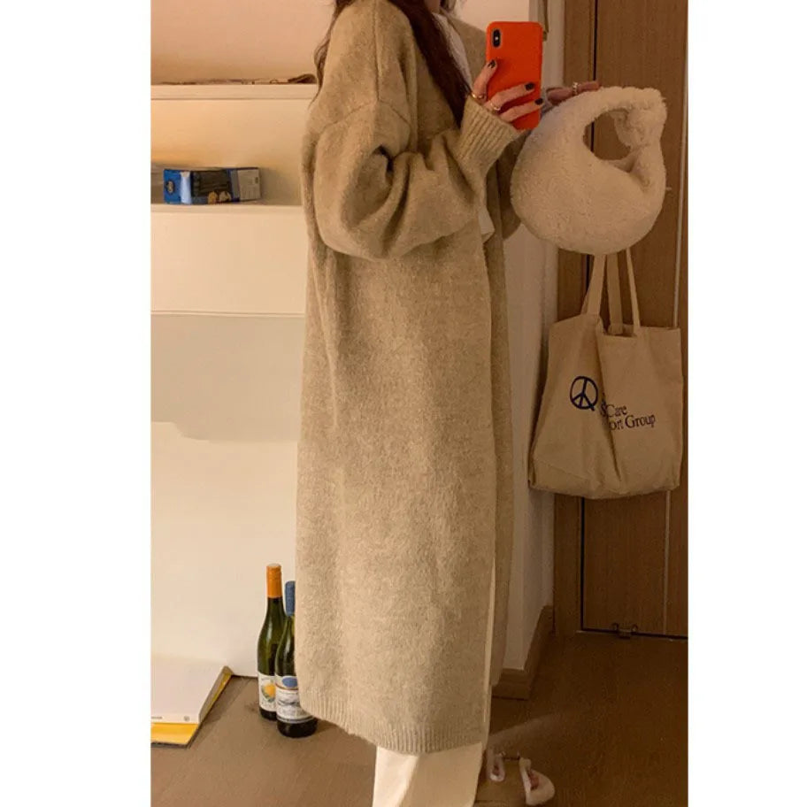 Women’s Knitted Cardigan – Mid-Length Loose Knitwear, Long Sleeve Casual Sweater Coat for Autumn and Winter Valerie