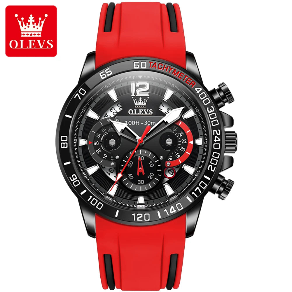 OLEVS 9936 Men's Sports Watch - Silicone Blue Strap, Waterproof Quartz, Luminous, Calendar Display
