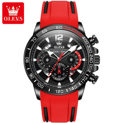 OLEVS 9936 Men's Sports Watch - Silicone Blue Strap, Waterproof Quartz, Luminous, Calendar Display