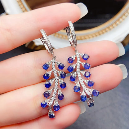 925 Sterling Silver Natural Sapphire Earrings – Fine Gemstone Jewelry for Women | Elegant September Birthstone Gift