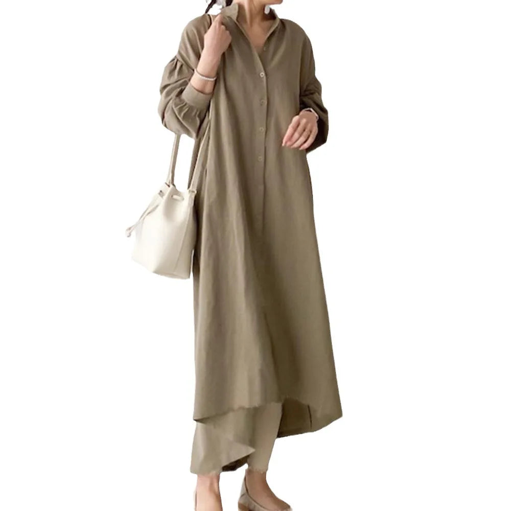 Women Summer Loose Simple and Breathable Long Single Breasted Shirt Women's Dress