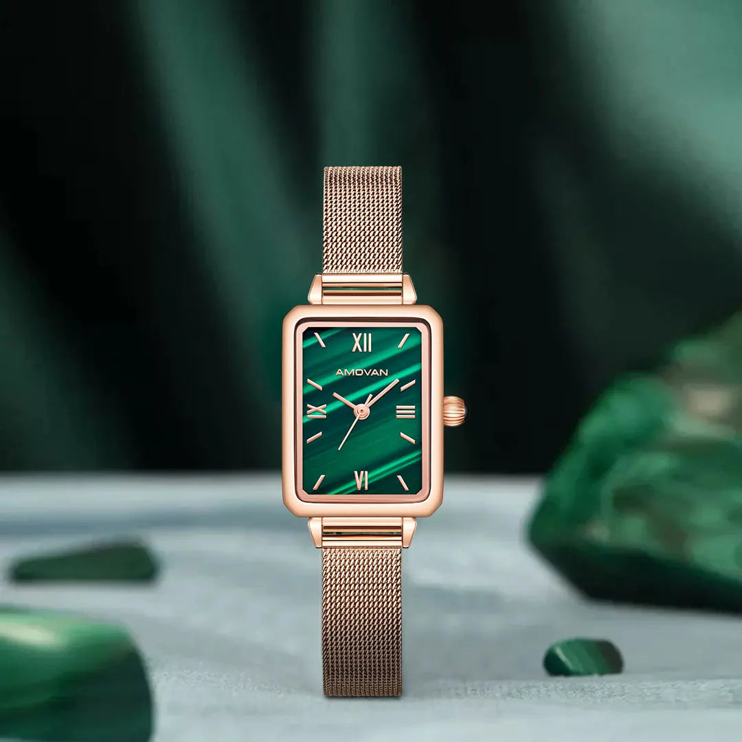 Luxury Retro Green Ladies Watch - Square Case, Minimalist Leather Strap, Seiko Movement Kate